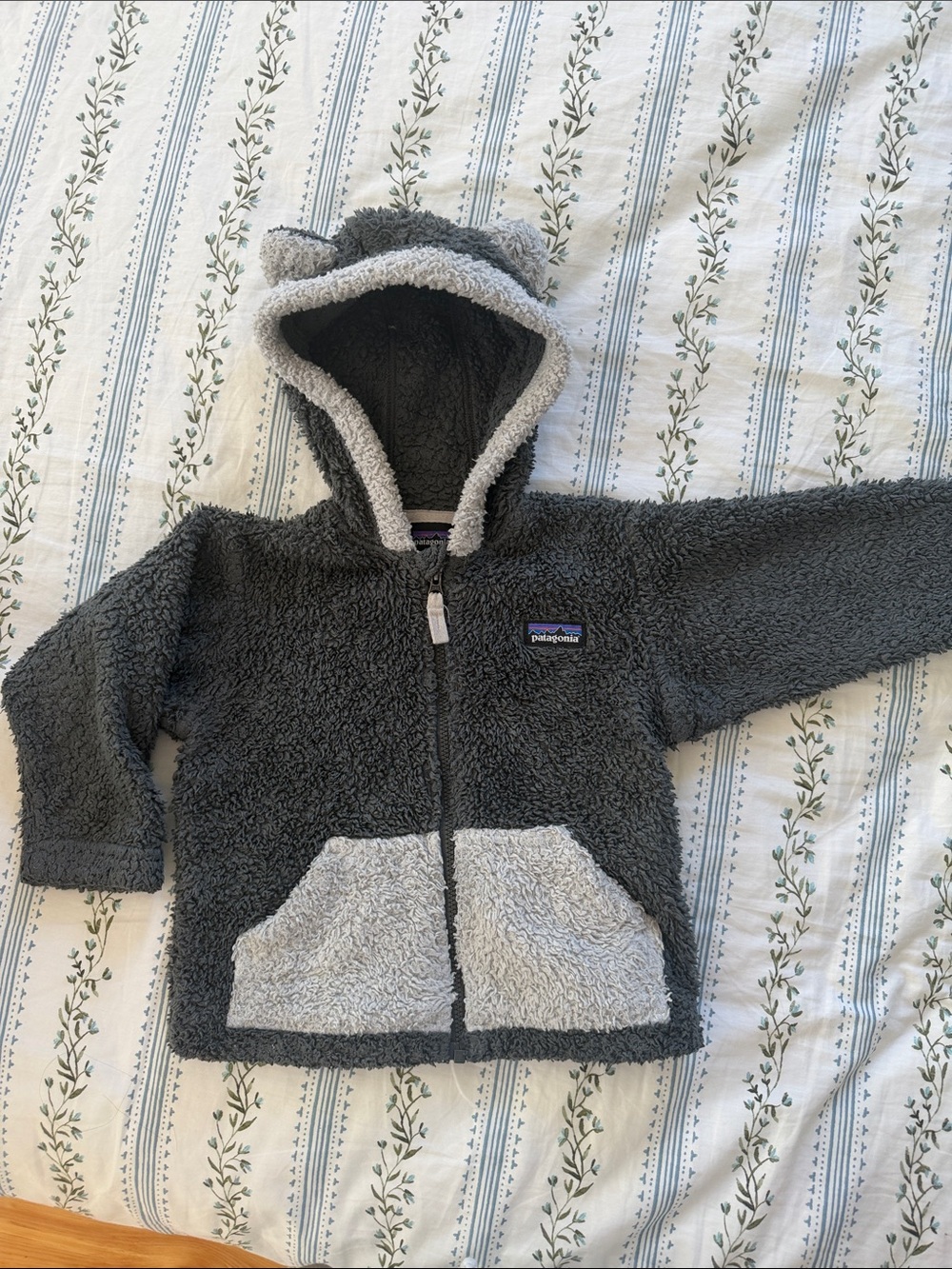 Patagonia Kids Gray Sherpa Zip Hoodie with Ear Hood